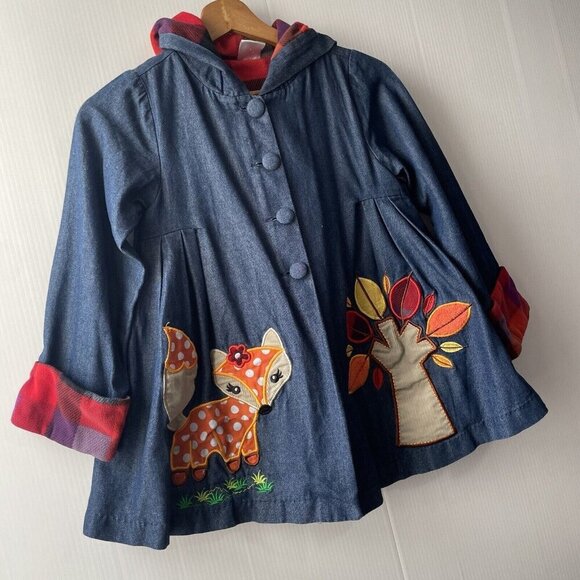 Maria Elena Girls Button Down Hooded Embroidered Fox Fall Jacket Dress Lined 6 - Picture 14 of 16